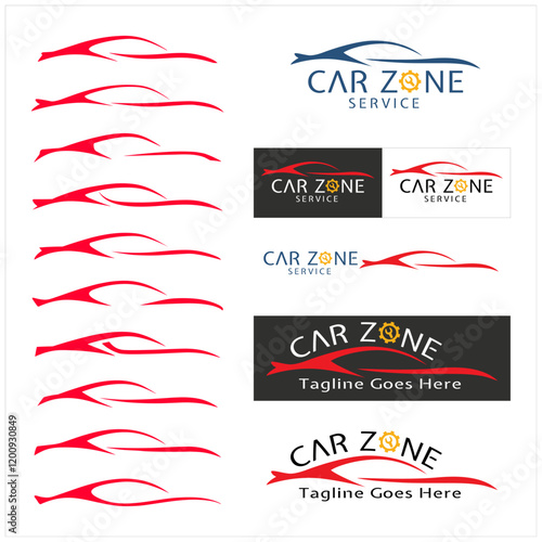 Set of Car Zone service logo template.  Different variety of car line art logo.   photo