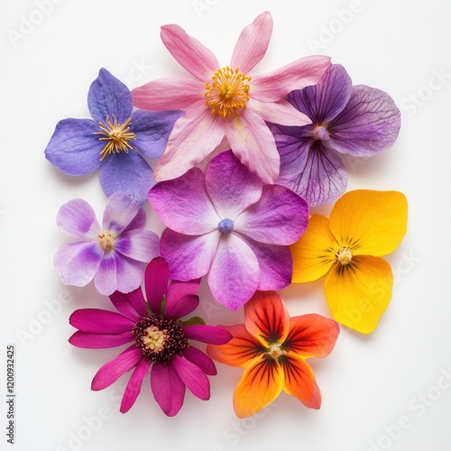 Colorful flowers arranged on white background (13)