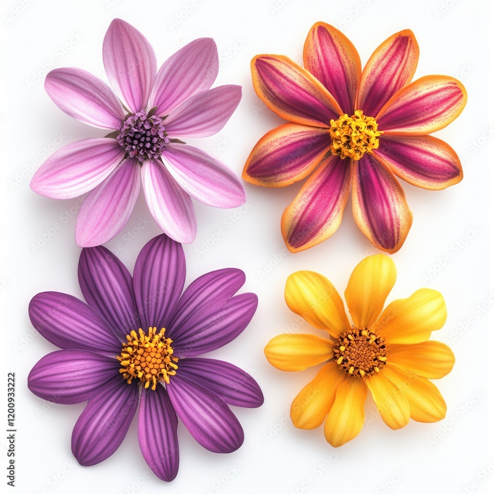 Obraz premium Colorful flowers, studio shot, white background, floral design (2)