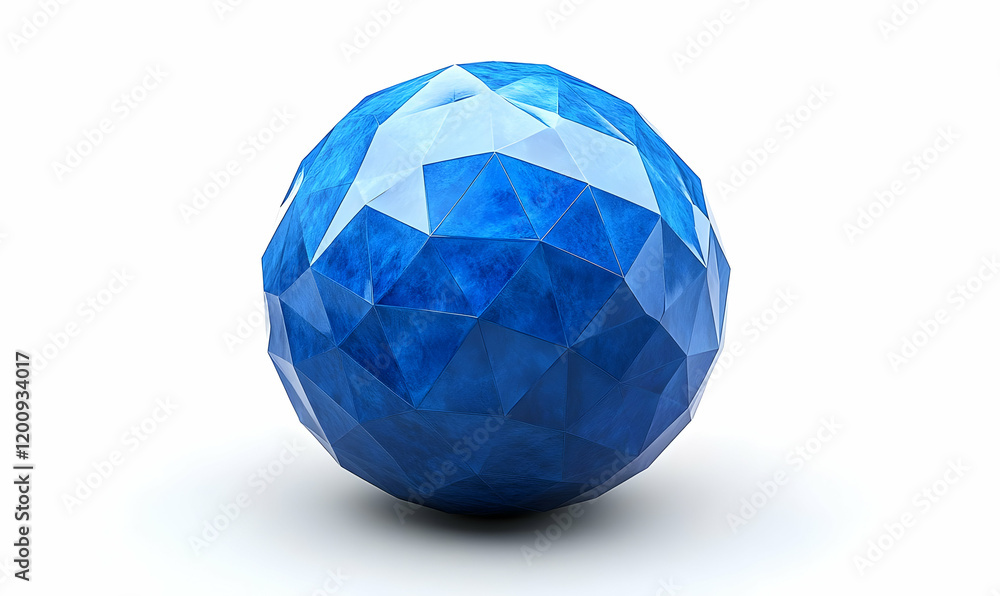 Blue Facet Sphere, 3D Render, White Background, Tech Design Blue Facet Sphere, 3D Render, White Background, Tech Design