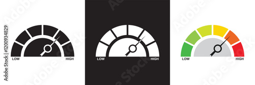 Risk meter from low to high level. isolated on white and black background. vector illustration. EPS 10
