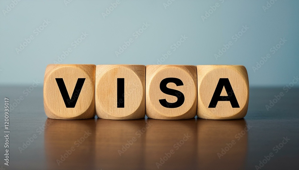 入国審査書類の査証を意味する英単語VISAの文字が書かれたキューブブロック。 aiで生成