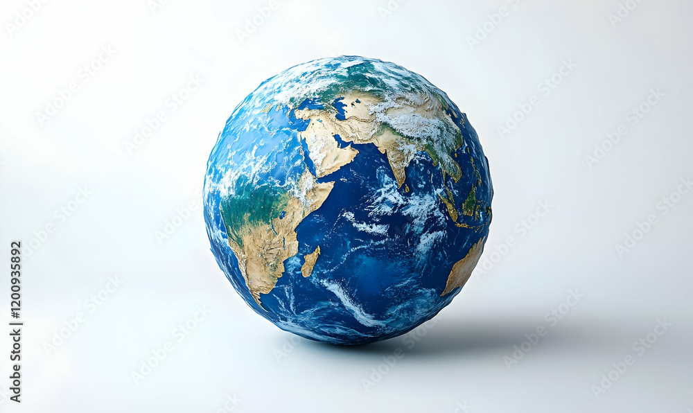 Fototapeta premium Earth model spinning, studio, white background, global
