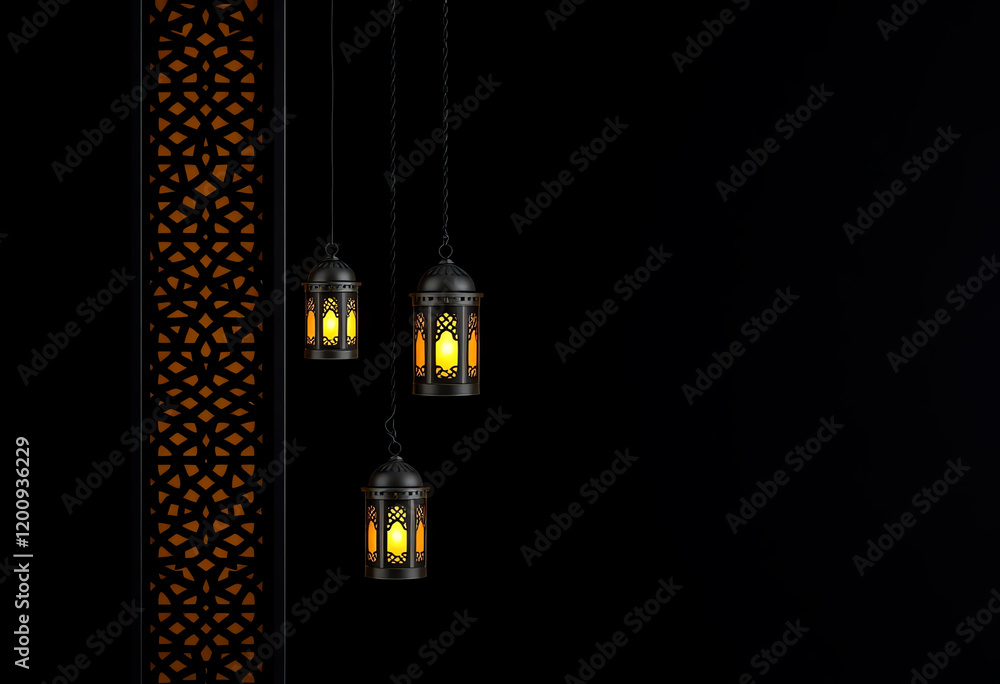 Hanging Lanterns on Dark Background with Copy Space Hanging Lanterns on Dark Background with Copy Space