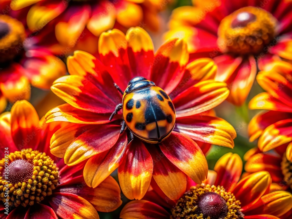 Aerial Drone Shot of Vibrant Ladybug Colors in a Flower Garden Aerial Drone Shot of Vibrant Ladybug Colors in a Flower Garden