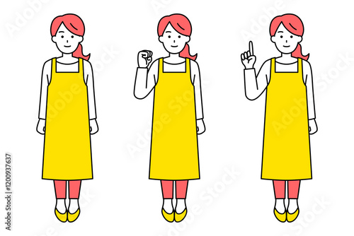 エプロン姿の女性のポーズセット（全身）