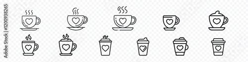 Heart shape coffee, A charming heart coffee cup icon, Heart shape milk art. Cup of coffee with heart shaped smoke