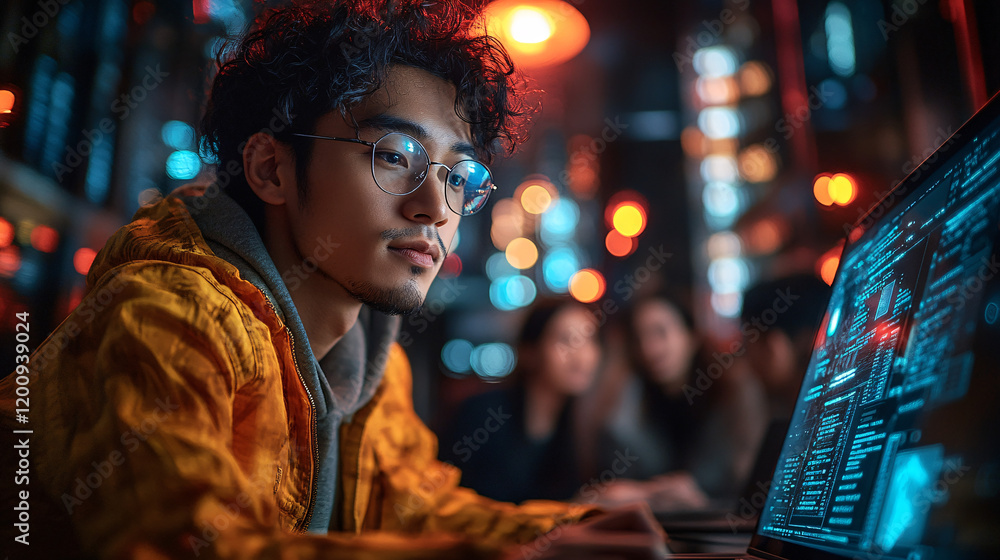a man with glasses on using a laptop a man with glasses on using a laptop