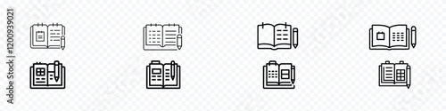 Creative writing and storytelling, open book with a calendar and pencil vector icon. Book open pages with text or textbook paper notepad