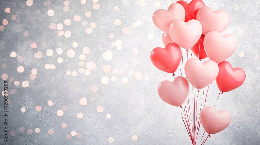 Valentine's Day celebration, heart-shaped balloons floating in the air, vibrant red and pink color palette, festive outdoor setting, modern and artistic design Valentine's Day celebration, heart-shaped balloons floating in the air, vibrant red and pink color palette, festive outdoor setting, modern and artistic design