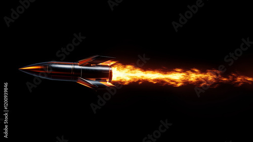 Launch of space rocket, flaming craft boost, ship isolated. Vector new idea and leadership, development symbol, startup launch of business. Fantasy rocketship, fast modern spaceship ufo aliens craft photo