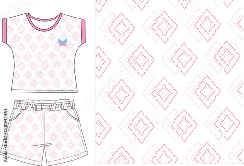 baby girls top with shorts all over pattern print vector art