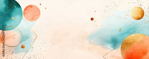 Panel kuchenny z motywem Geometric watercolor concept. Colorful abstract watercolor design with vibrant circles and textured brush strokes.