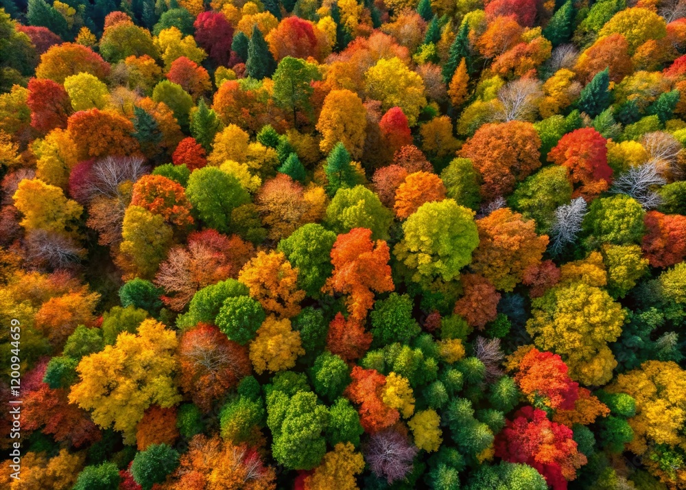 Aerial View of Ash Maple Canopy, Vibrant Autumn Foliage Aerial View of Ash Maple Canopy, Vibrant Autumn Foliage