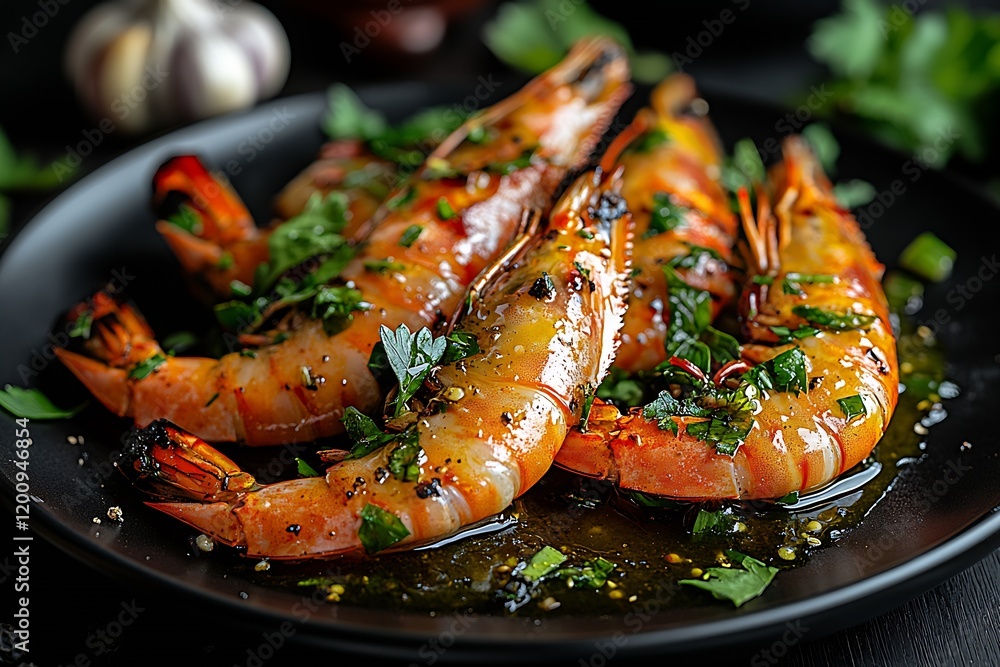 Tasty Grilled Prawns with Herb and Garlic Dressing on Elegant Plate : Generative AI Tasty Grilled Prawns with Herb and Garlic Dressing on Elegant Plate : Generative AI