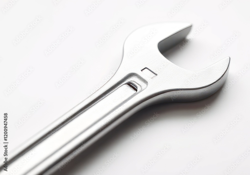 Close-up of a Shiny Silver Wrench on White Background Close-up of a Shiny Silver Wrench on White Background
