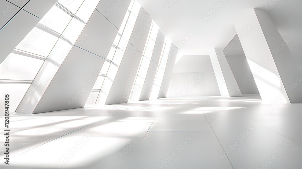 Fototapeta premium Sunlit Modern Building Interior, Architectural Design, Spacious Hallway, Bright Windows, Background Sunlight, Use Architecture, Design