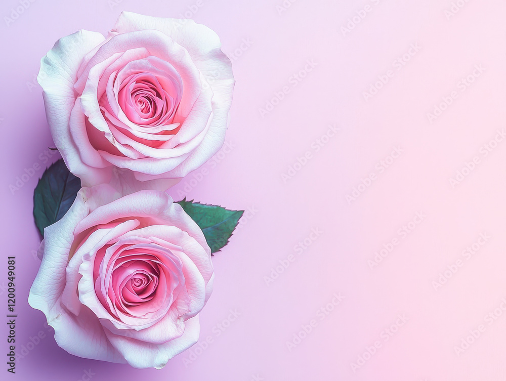 Two pastel pink roses on soft gradient background evoke elegance and romance blank background space for text Two pastel pink roses on soft gradient background evoke elegance and romance blank background space for text