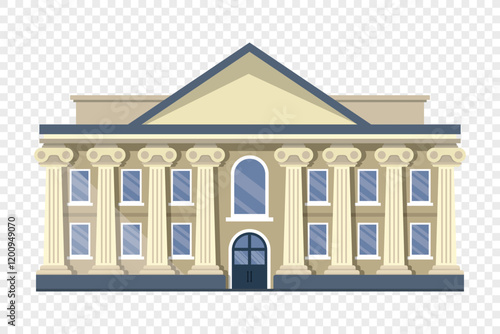 Bank building icon in flat style. Financing department vector illustration on isolated background. Courthouse with columns sign business concept.