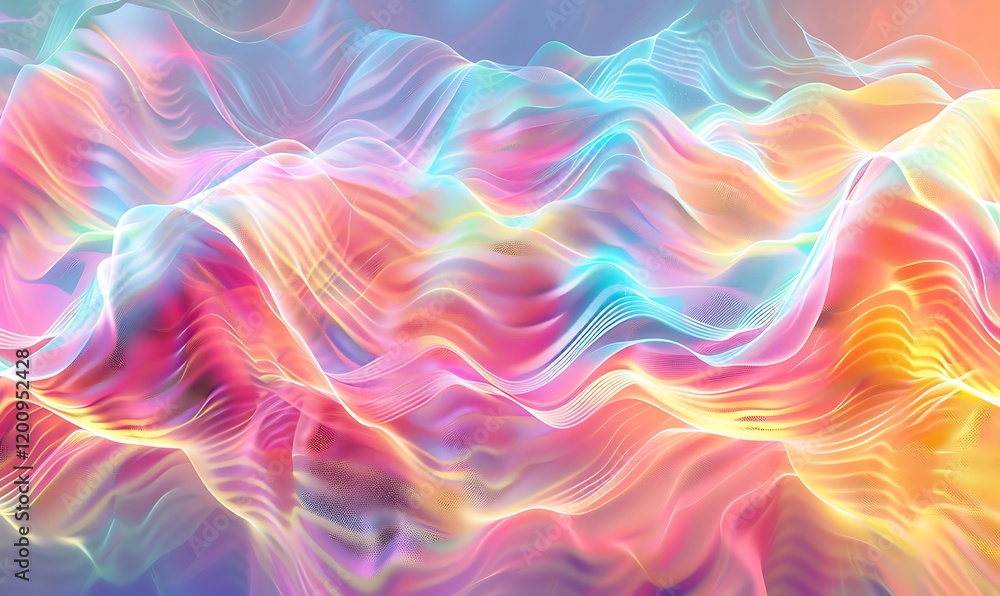 Obraz premium Fluid digital waveforms in a spectrum of bright hues create an engaging abstract design