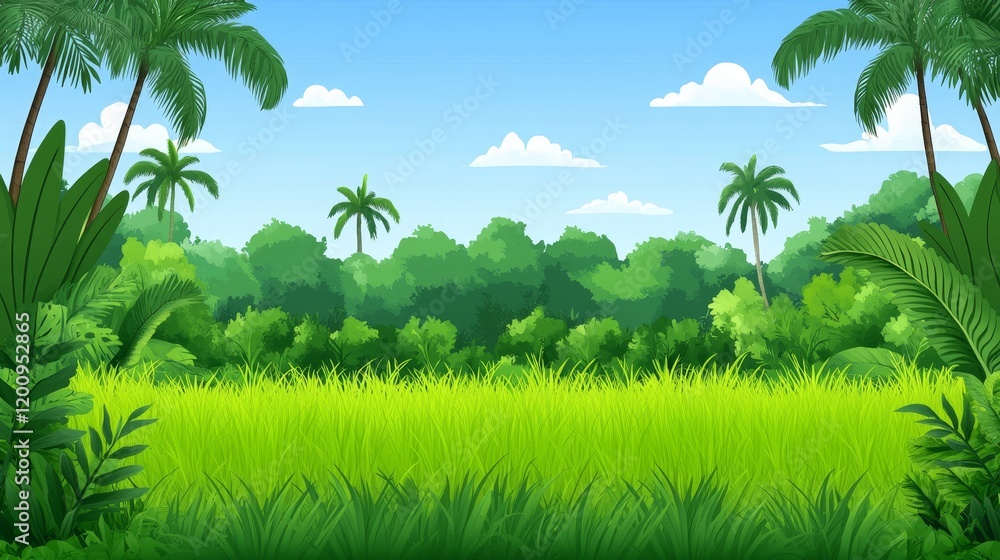 custom made wallpaper toronto digitalLush Tropical Landscape with Rice Paddy and Palm Trees under a Sunny Sky