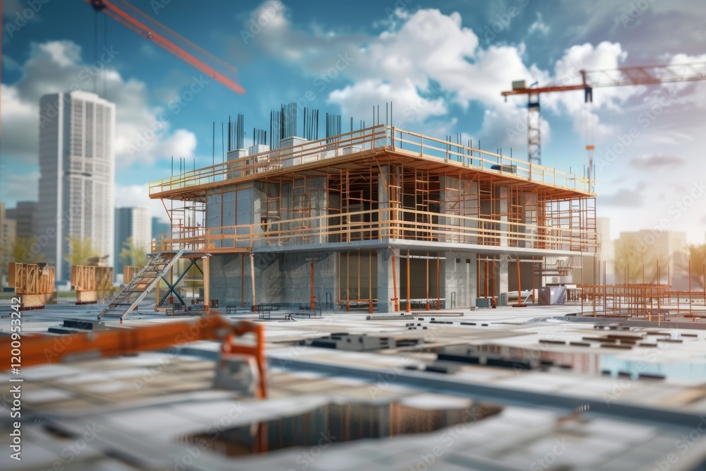Naklejka premium A virtual reality model of a building under construction