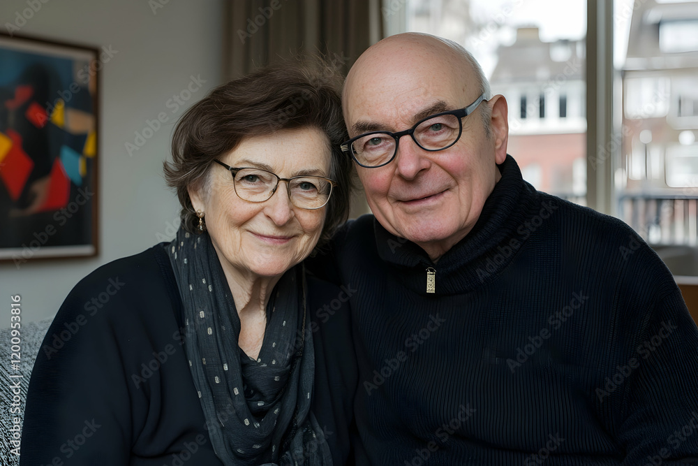 Happy senior couple sitting on sofa in a luxury living room Happy senior couple sitting on sofa in a luxury living room
