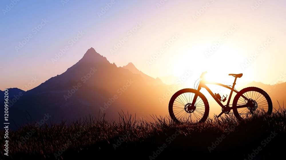 Biking Silhouette at Golden Hour in Scenic Landscape, Leisure rides inspire mountain bikers concept. Biking Silhouette at Golden Hour in Scenic Landscape, Leisure rides inspire mountain bikers concept.