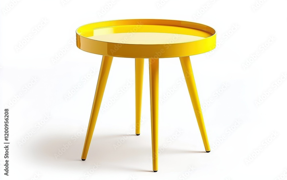 A bold yellow side table with a round top and tripod legs, perfectly isolated on white A bold yellow side table with a round top and tripod legs, perfectly isolated on white