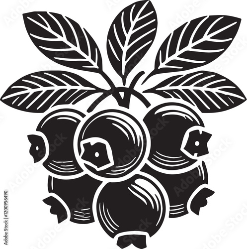 Wallpaper Mural Black Color Blueberry Silhouette Vector Illustration, Solid White Background Torontodigital.ca