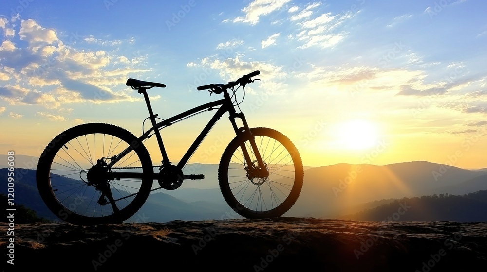 Silhouette of Mountain Bike at Sunset, Leisure rides inspire mountain bikers concept. Silhouette of Mountain Bike at Sunset, Leisure rides inspire mountain bikers concept.