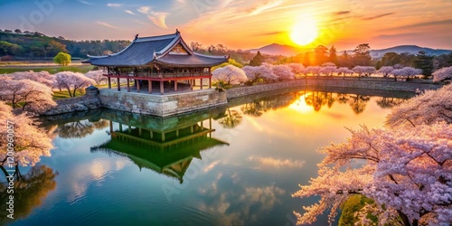 Anapji Pond, Gyeongju, South Korea: Spring Drone View photo