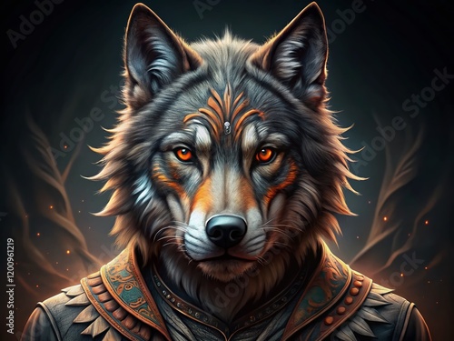 Angry Beast Lone Wolf Tribal Tattoo Head Portrait for T-Shirt Design photo