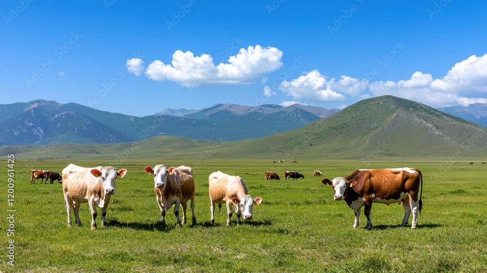Cows Grazing in Mountain Pasture Cows Grazing in Mountain Pasture