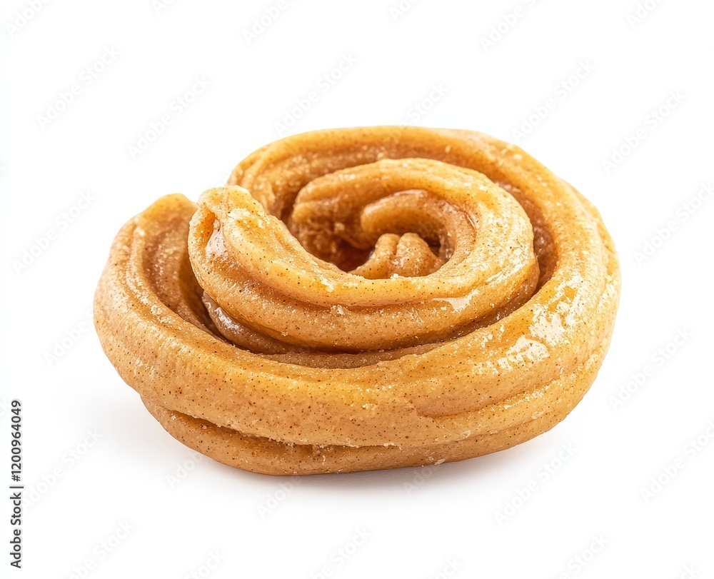 Fototapeta premium Golden-brown spiral pastry, sweet treat, dessert, isolated on white.