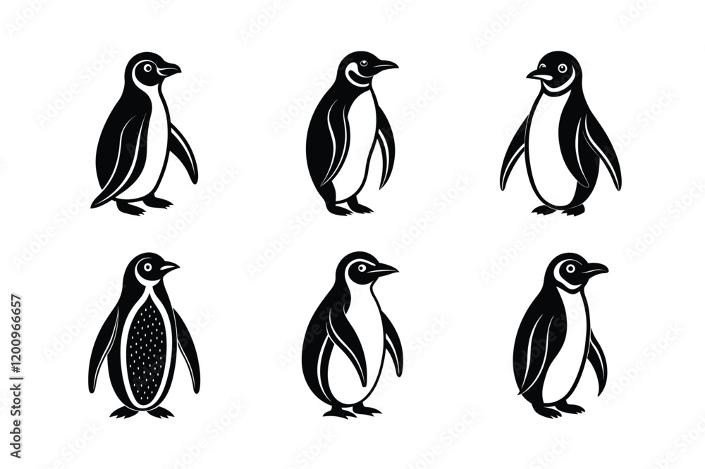 Obraz premium Penguin silhouette black set isolated on transparent background