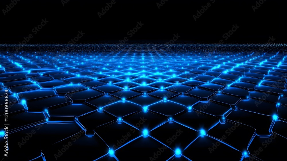 Fototapeta premium Abstract Blue Glowing Hexagon Grid Pattern