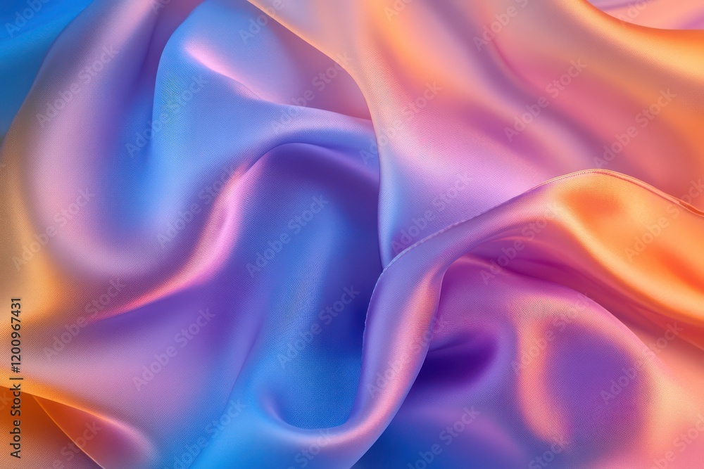 Obraz premium Fine silk fabric with flowing folds and a shimmering gradient, glowing softly under warm lighting
