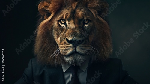 lion wearing suit and tie.