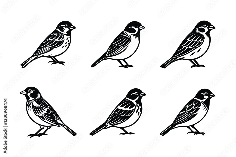 Sparrow silhouette black set isolated on transparent background Sparrow silhouette black set isolated on transparent background