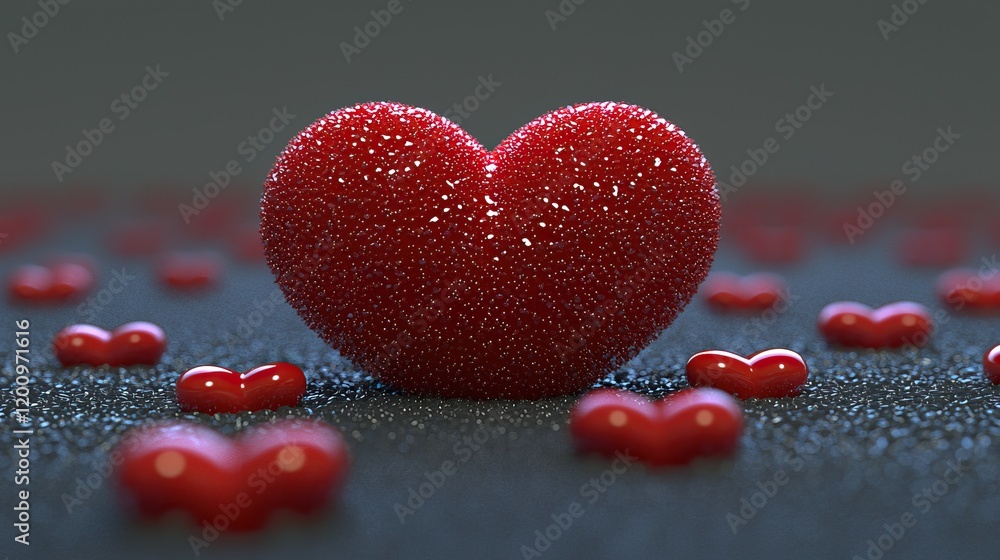 Obraz premium Glimmering Red Heart Surrounded by Smaller Hearts