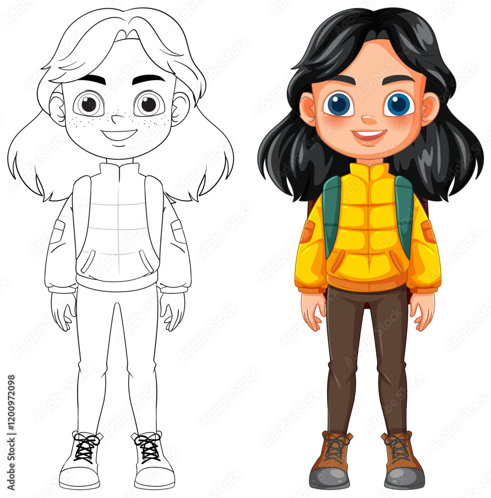 Adventurous Girl with Backpack Illustration Adventurous Girl with Backpack Illustration