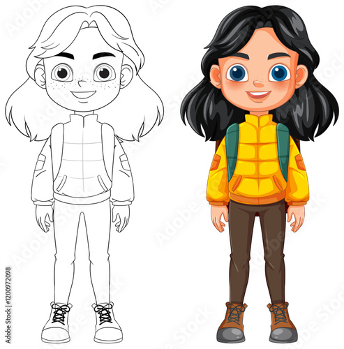 Adventurous Girl with Backpack Illustration