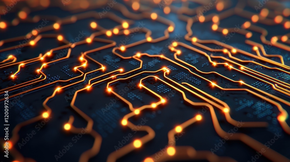 Fototapeta premium Abstract Circuit Board with Glowing Lines and Deep Background Effect