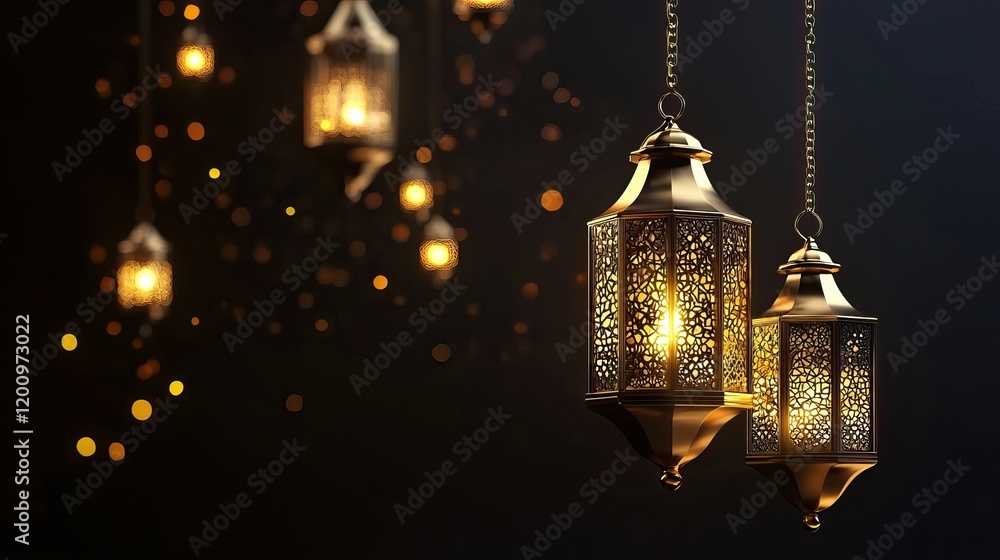Elegant Lanterns with Glow in Dark Background Elegant Lanterns with Glow in Dark Background