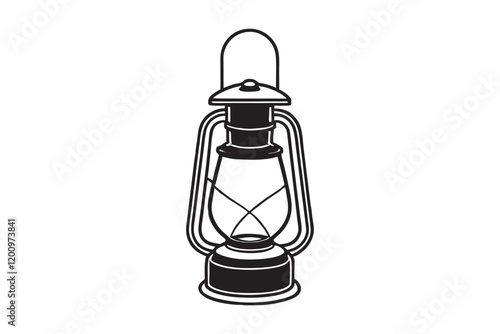 A black and white illustration of an old-fashioned lantern.eps