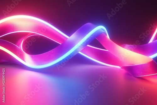 Interweaving ribbons of glowing neon light creating a dynamic, abstract motion photo