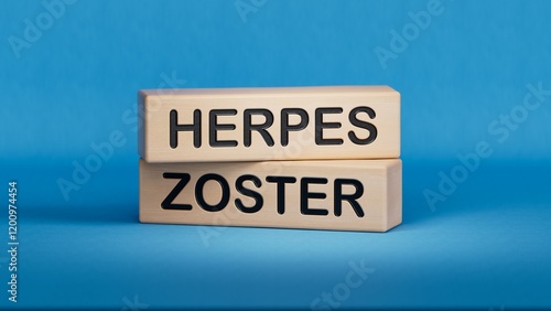 Herpes Zoster symbol. Concept word Herpes Zoster on wooden blocks.Medicine and Herpes Zoster concept.3D rendering on blue background.