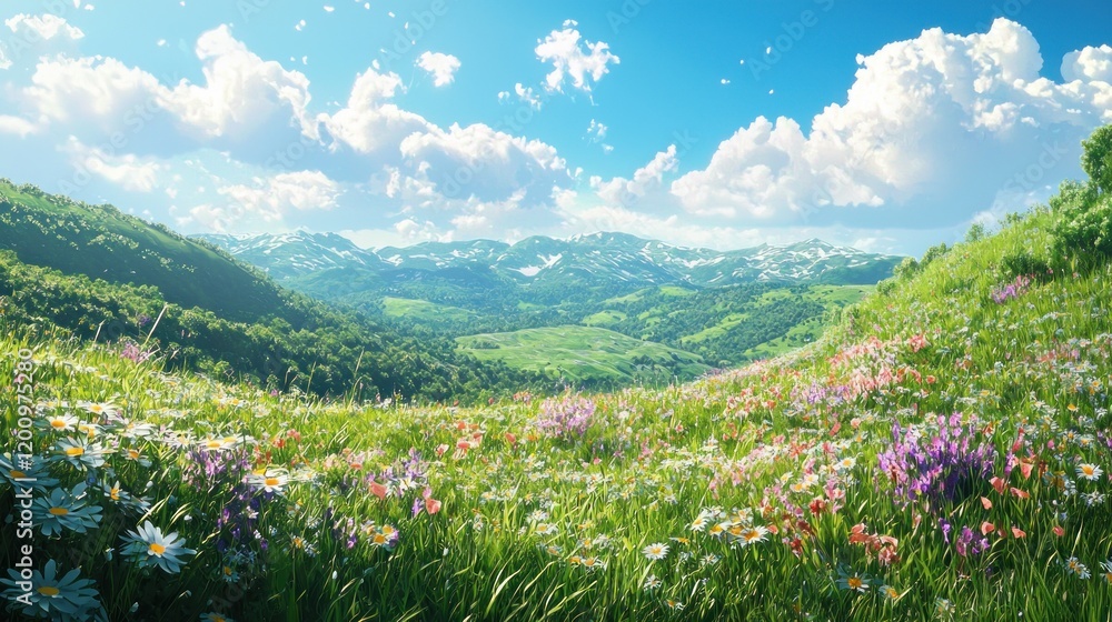 Serene Mountain Meadow in Springtime