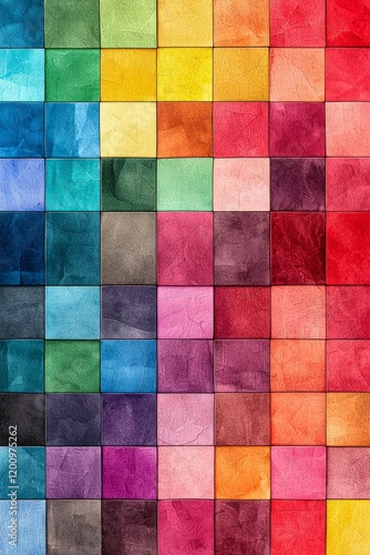 Color chart of squares in various colors, arranged neatly to create an abstract background. 